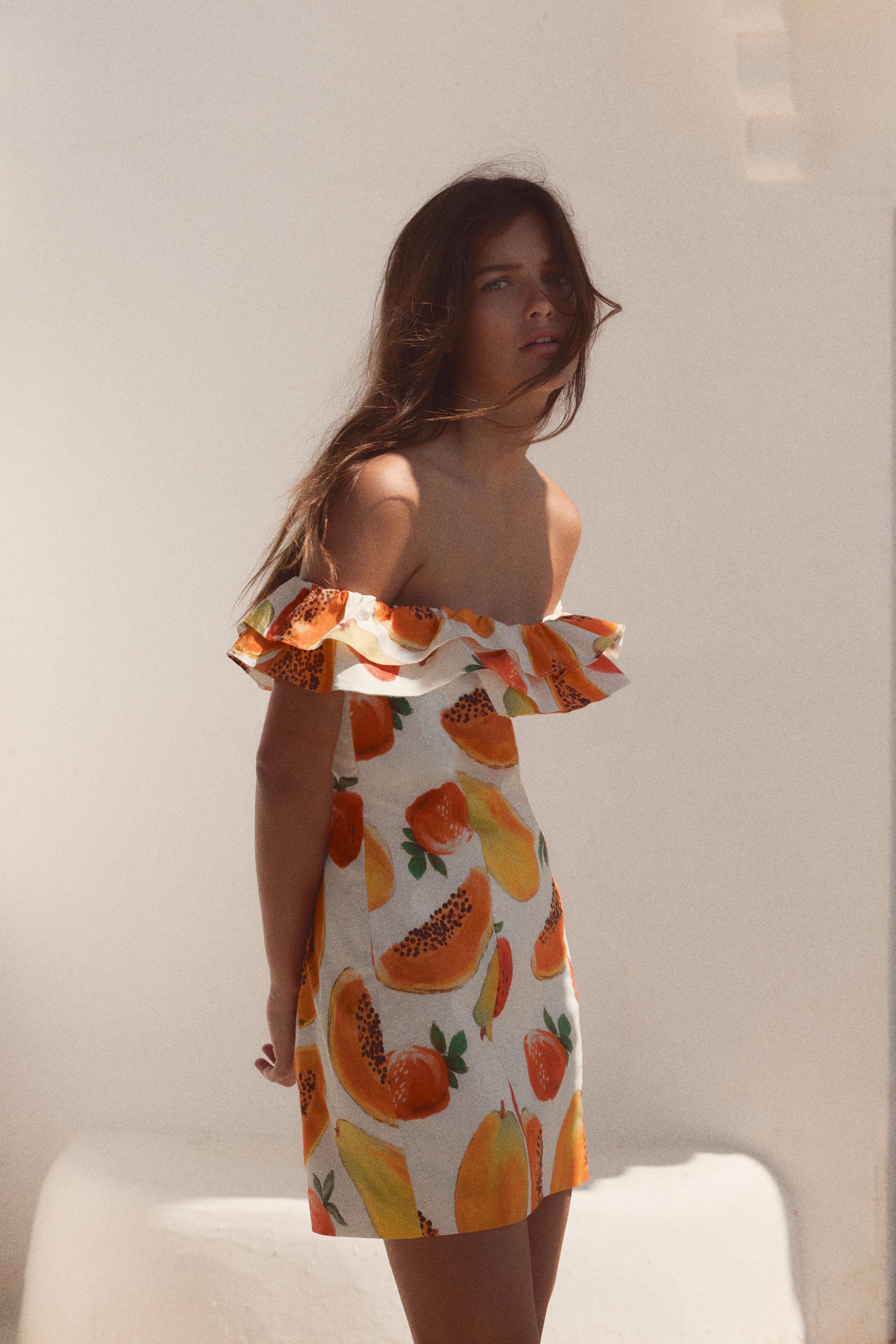 FRUIT PRINT RUFFLED MINI DRESS